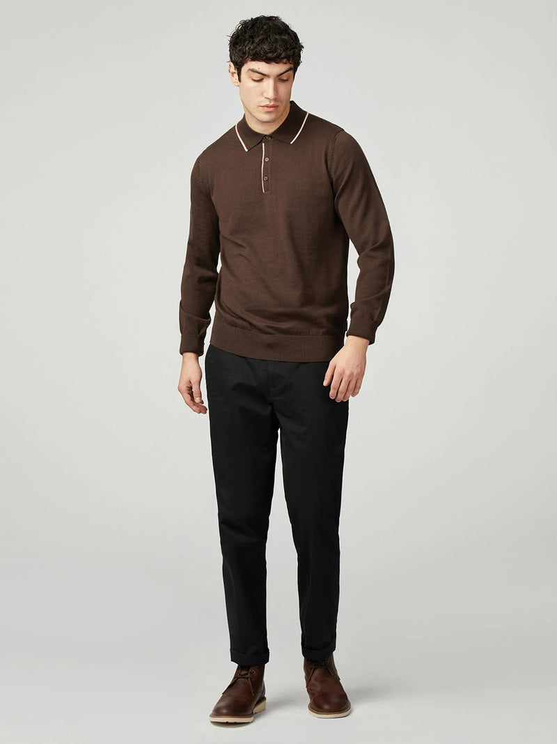 Ben Sherman Tipped Merino Polo in Cocoa B1012852