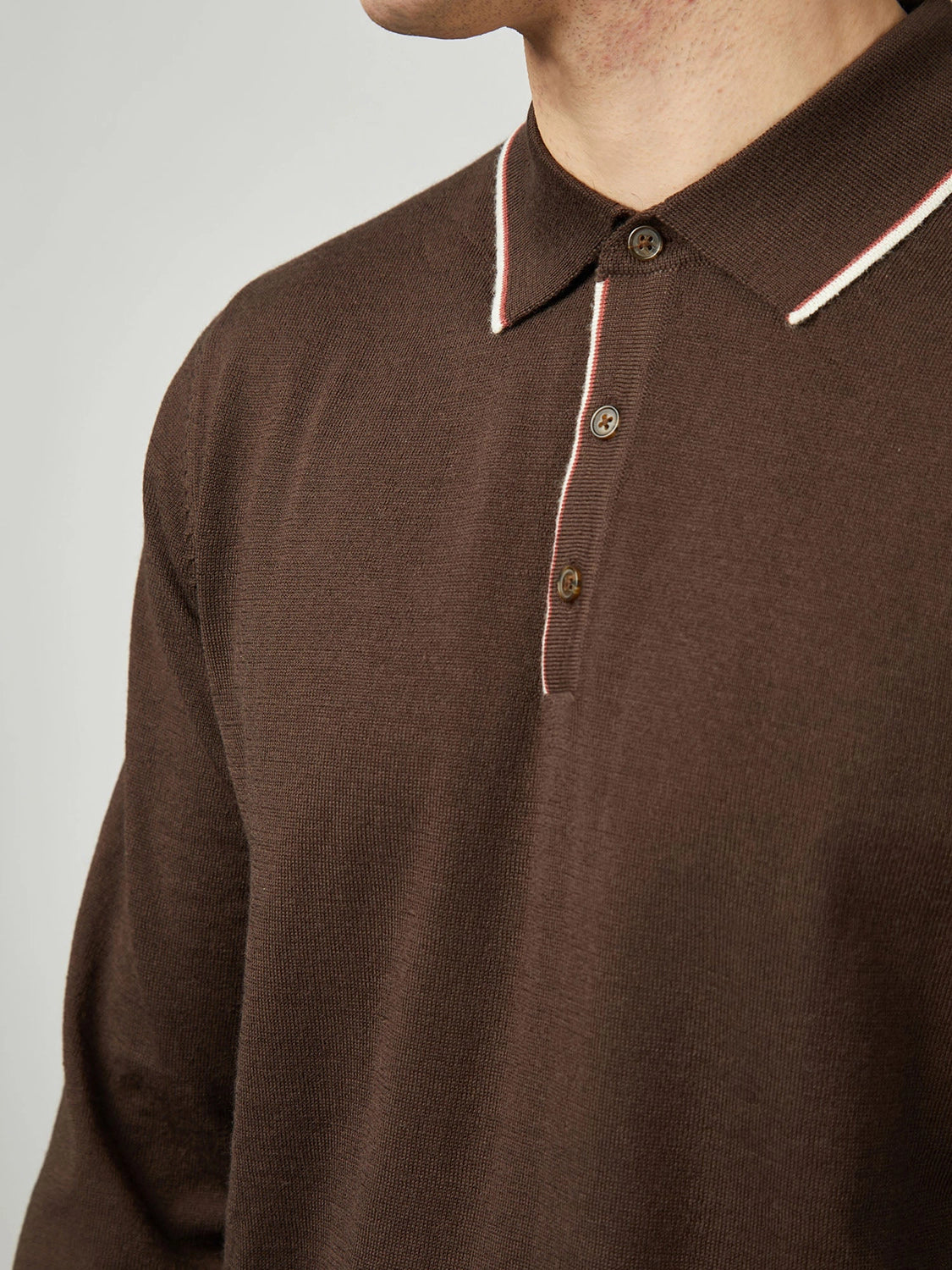 Ben Sherman Tipped Merino Polo in Cocoa B1012852