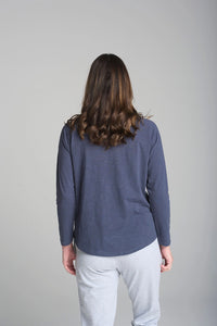 Goondiwindi Cotton Cross Full Embroidered L.S Tee in Parisian Blue/White C1357-46