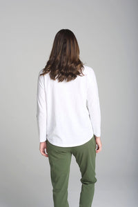 Goondiwindi Cotton Cross Full Embroidered L.S Tee in White/Parisian Blue C1357-46