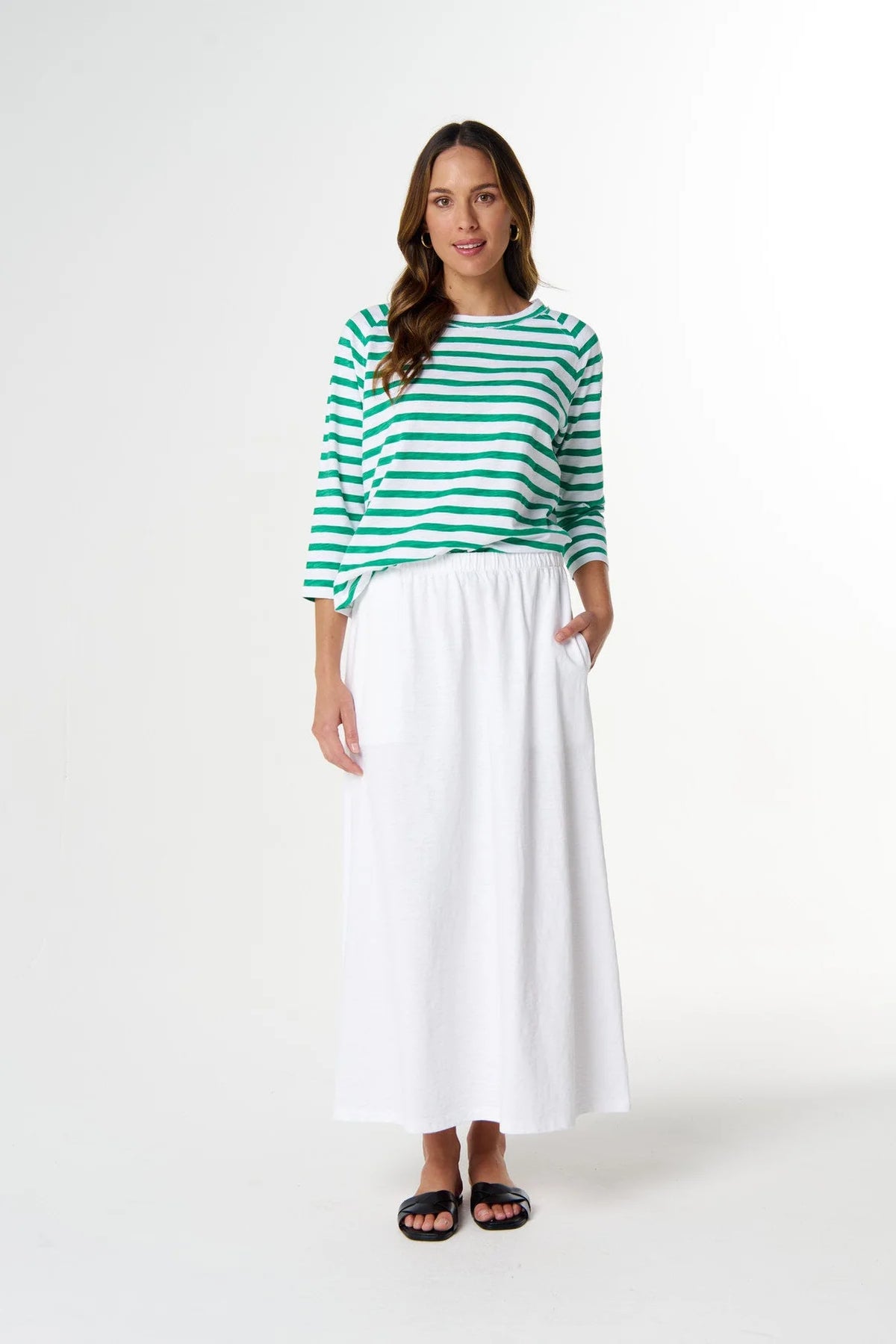Goondiwindi Cotton Repeat Offender 3/4 Sleeve Tee in White/Mint C1387-26