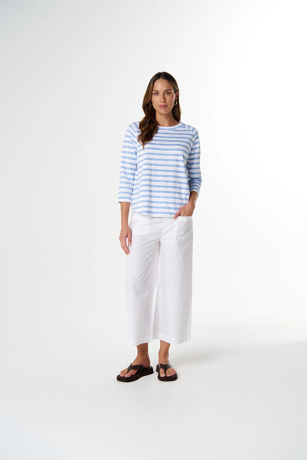 Goondiwindi Cotton Repeat Offender 3/4 Sleeve Tee in White/Skyway Blue C1387-26