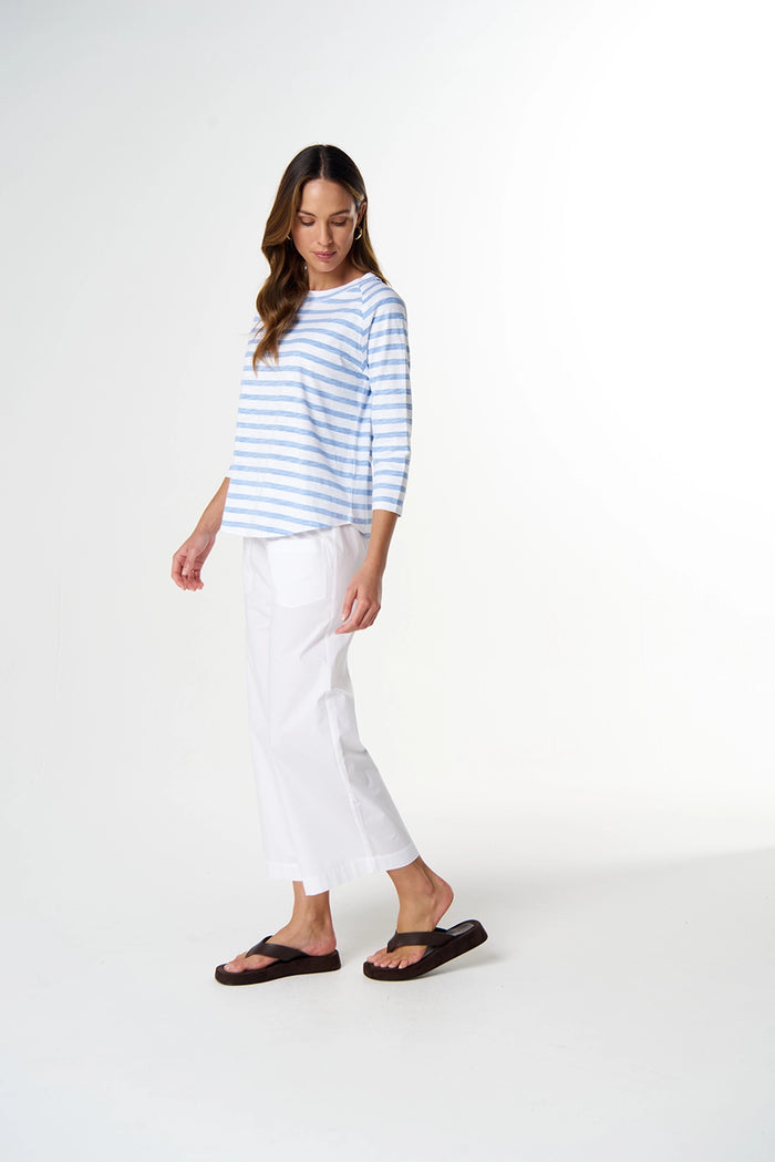 Goondiwindi Cotton Repeat Offender 3/4 Sleeve Tee in White/Skyway Blue C1387-26