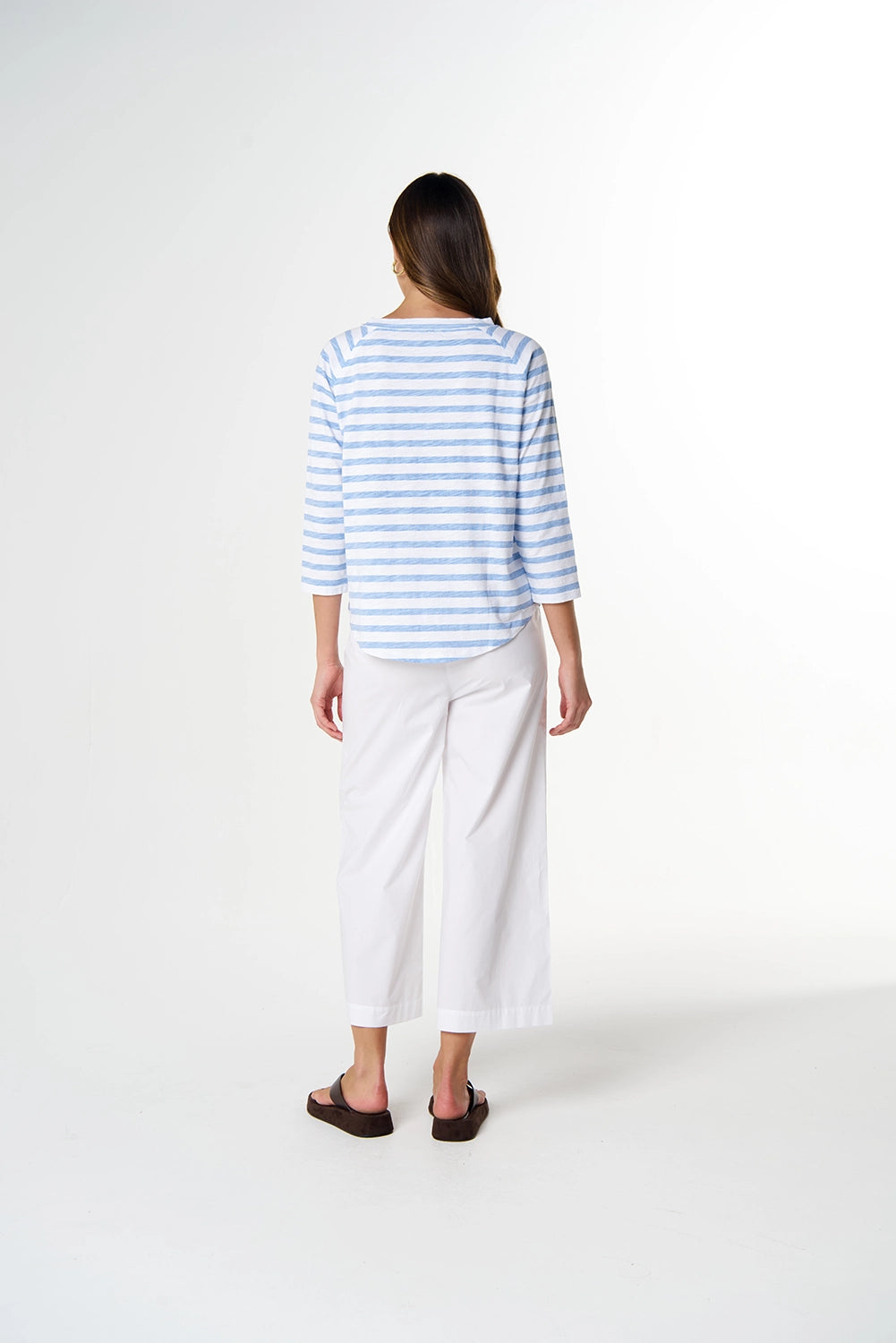 Goondiwindi Cotton Repeat Offender 3/4 Sleeve Tee in White/Skyway Blue C1387-26