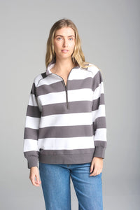 Goondiwindi Cotton Stripe Relaxed ½ Zip Sweater C1397-53