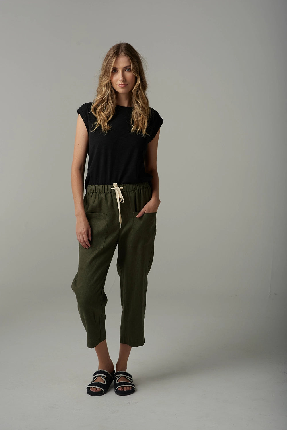 Goondiwindi Cloth +Paper+Scissors Linen Cropped Pant C1526-176