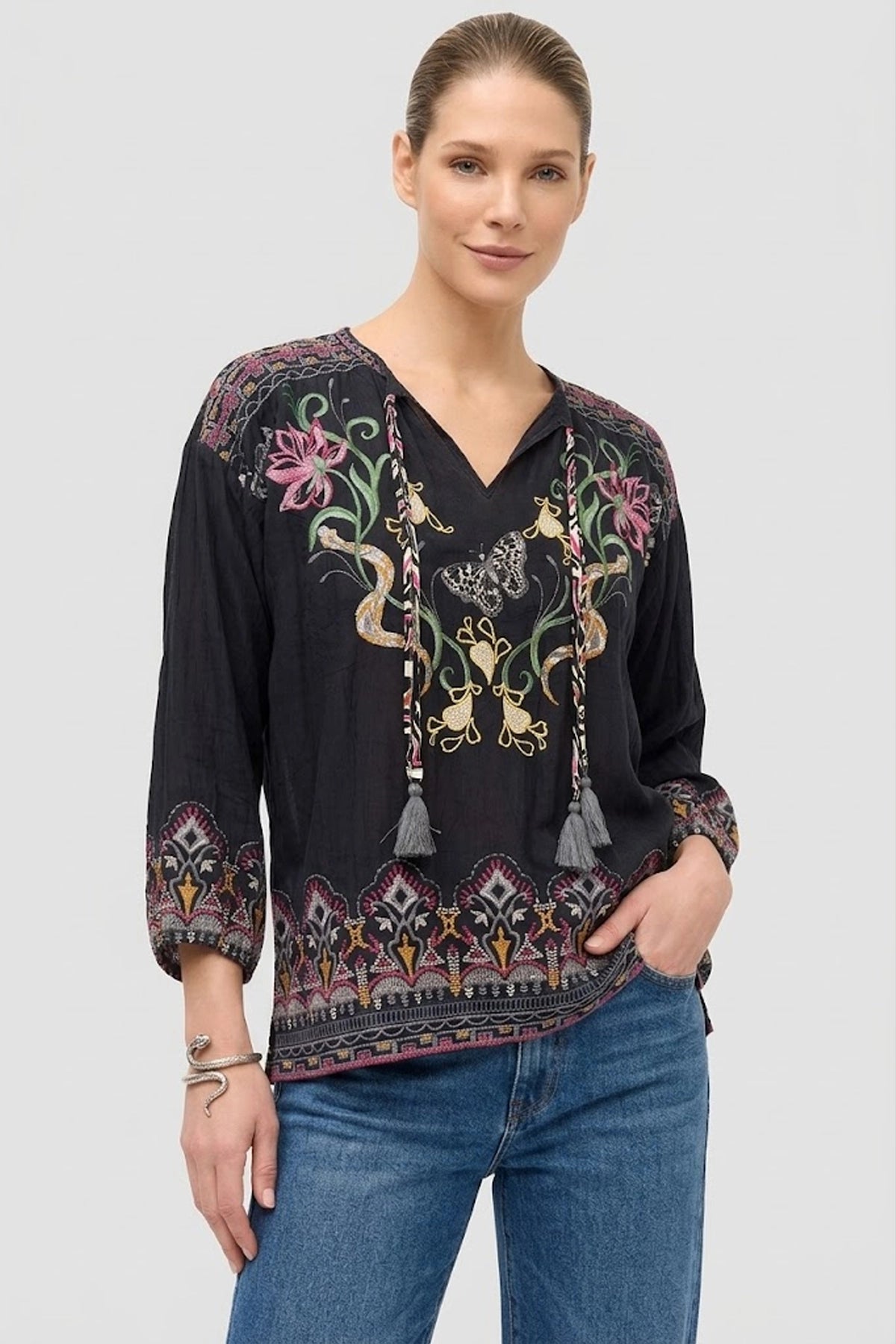Johnny Was Margot Blouse - Prisma in Sanded Black C18026-4
