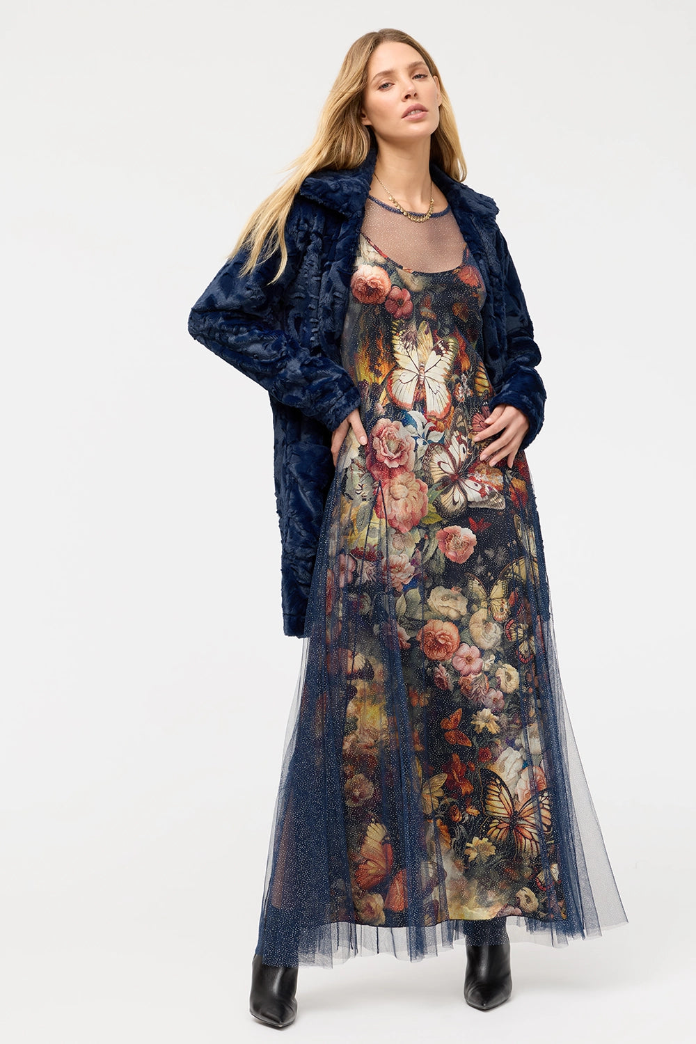 Johnny Was Silver Foil Mesh Dress - Teyros C36325-O - Pre-Order December Delivery