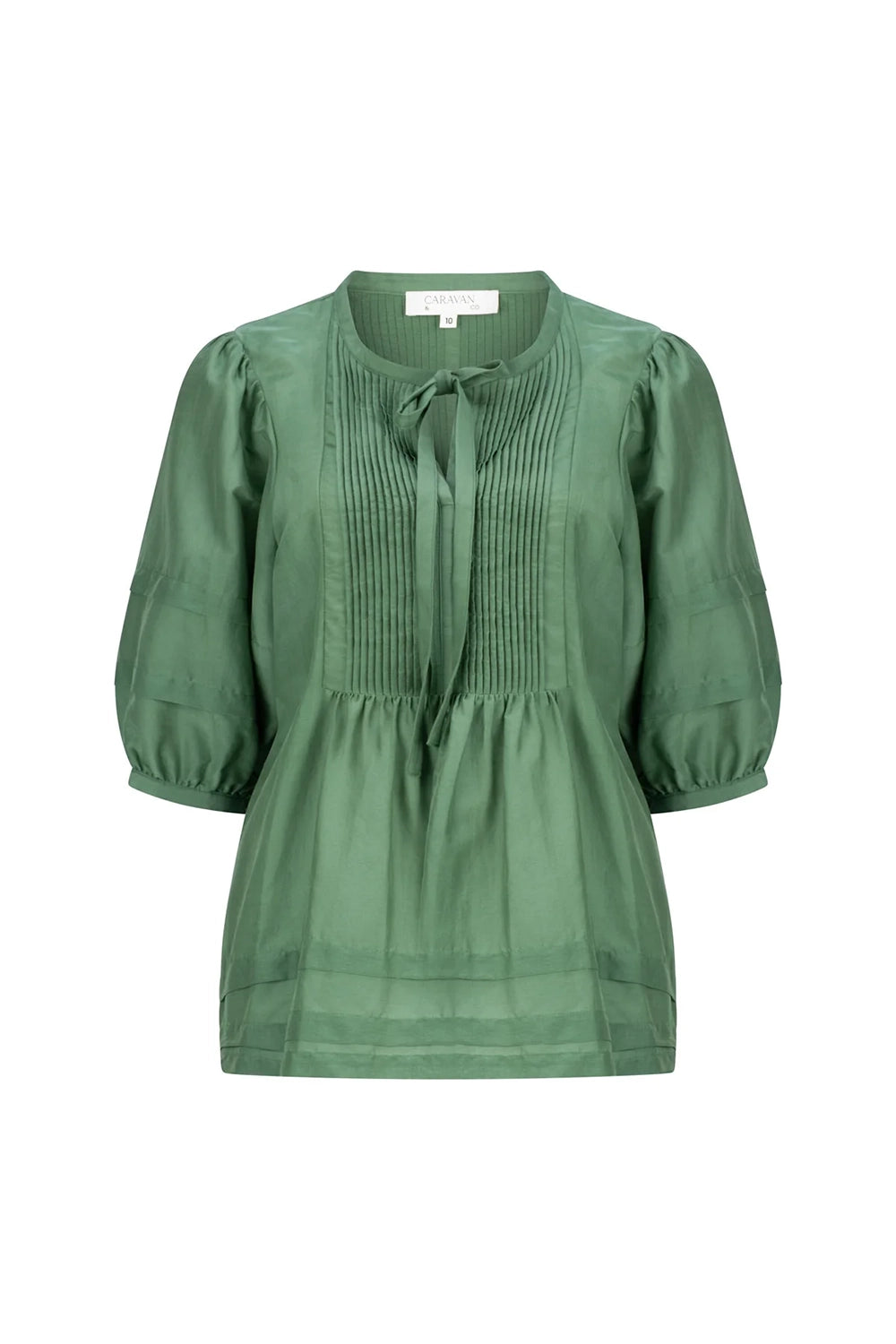 Caravan & Co Riley Pintuck Blouse in Moss CT318