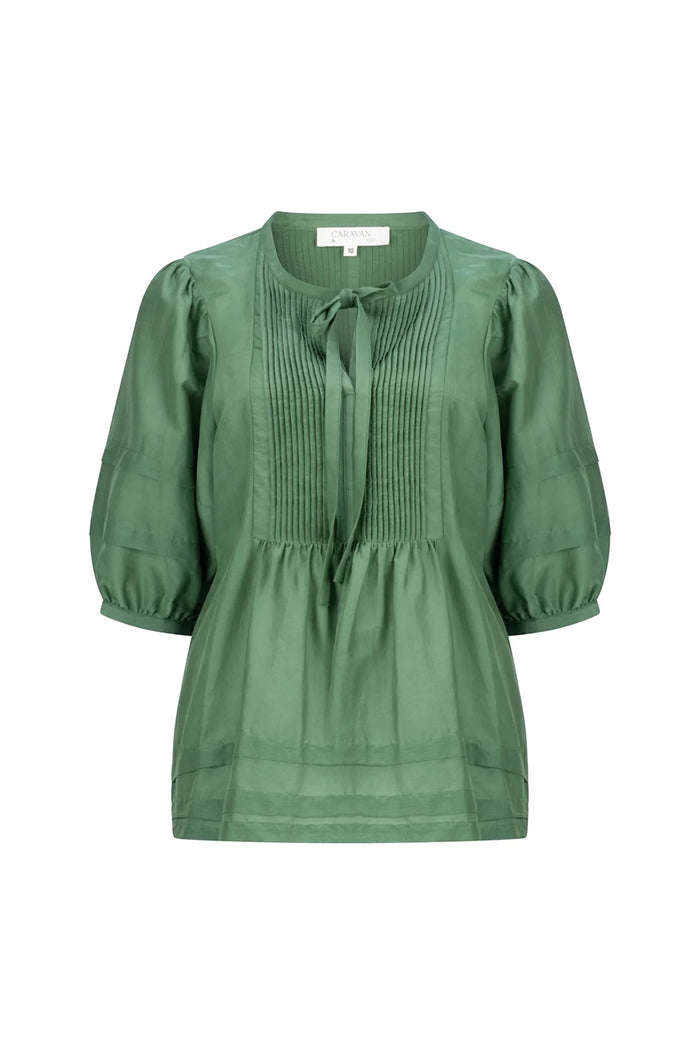 Caravan & Co Riley Pintuck Blouse in Moss CT318