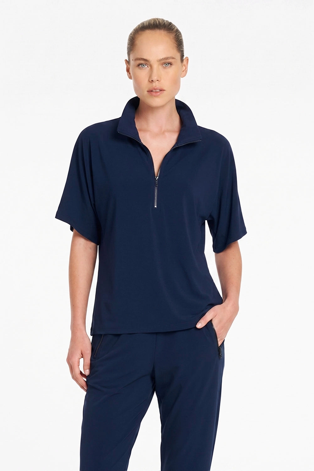 Mela Purdie Zip Flute Top in True Navy F007 80049 - Pre-Order September Delivery