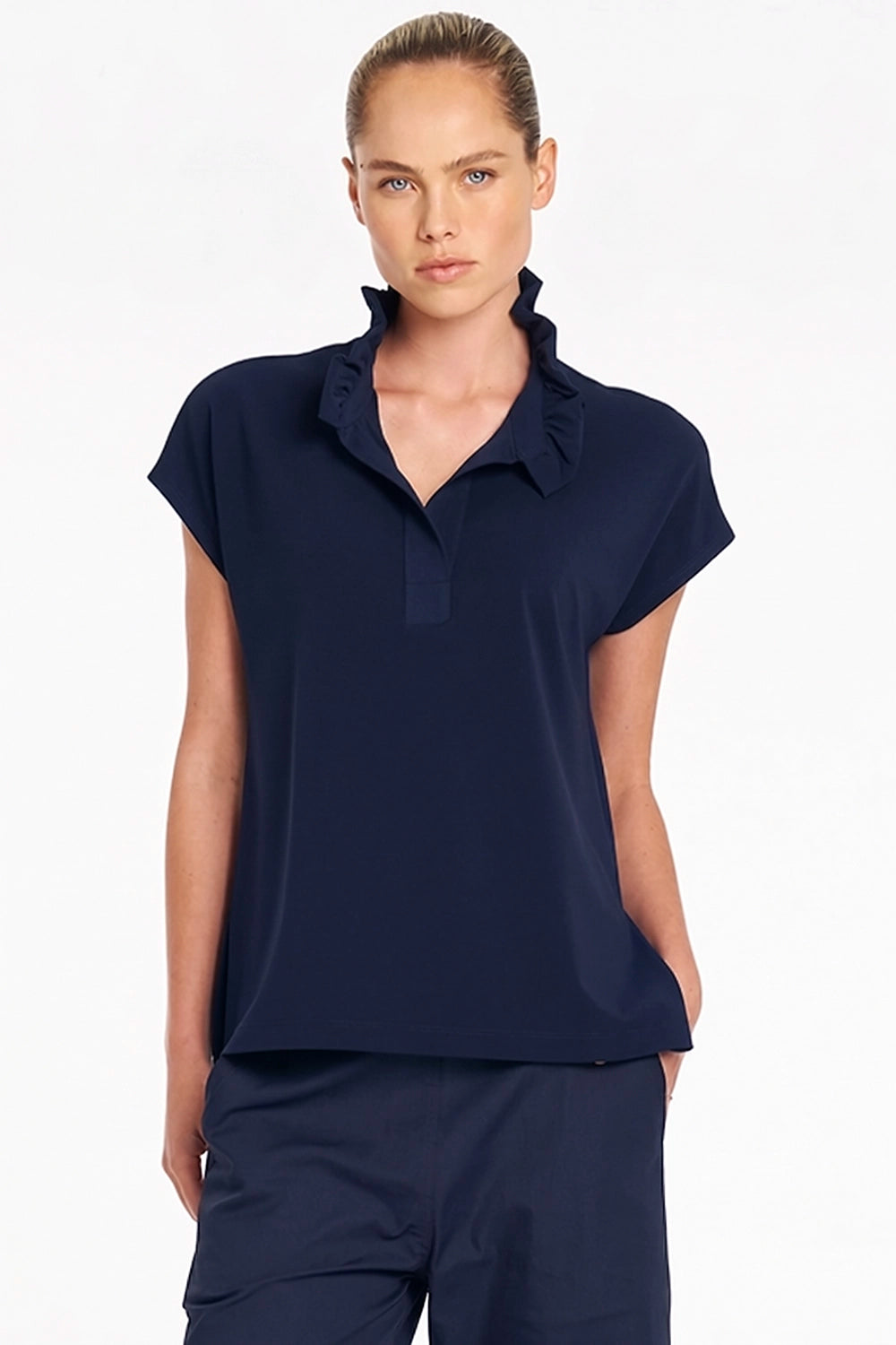 Mela Purdie Frill Shell in True Navy F007 80078 - Pre-Order September Delivery