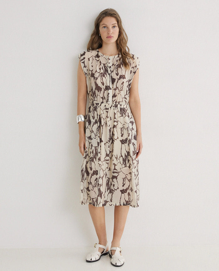 Yerse Printed Viscose Dress in Brown 44842