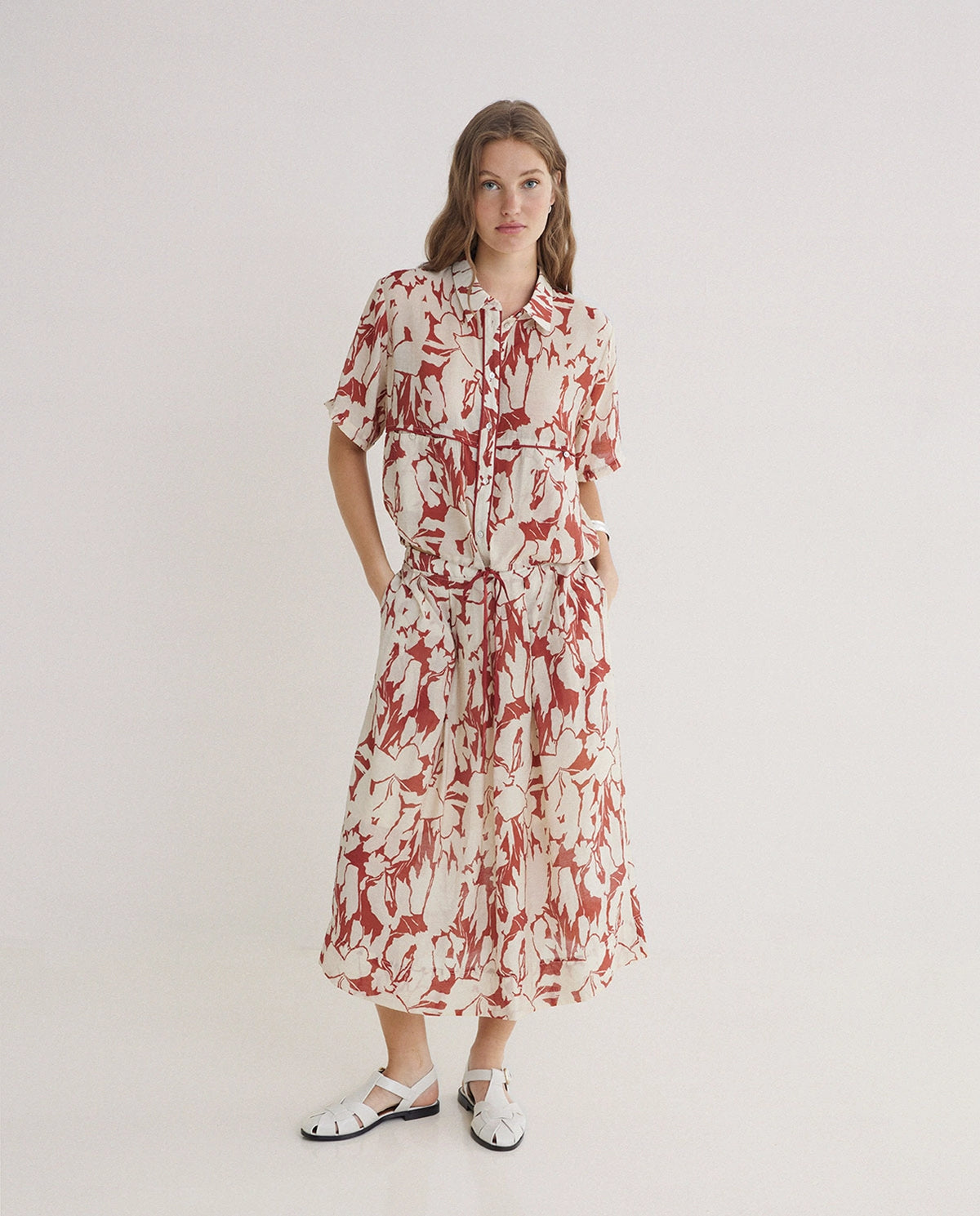 Yerse Printed Viscose Skirt in Dark Red 44841