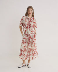 Yerse Printed Viscose Skirt in Dark Red 44841