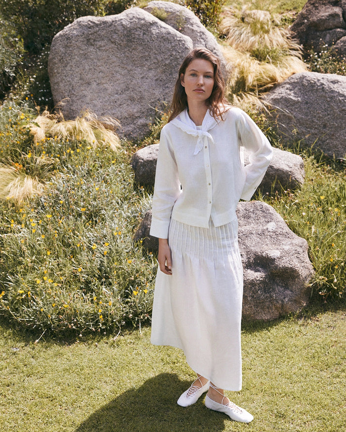 Yerse Hemp Midi Skirt in White 44861