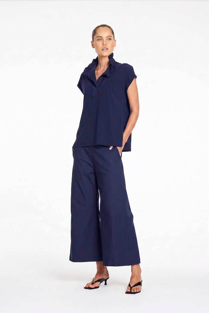 Mela Purdie Crop Flat Pant in Indigo F416 10008 - Pre-Order September Delivery