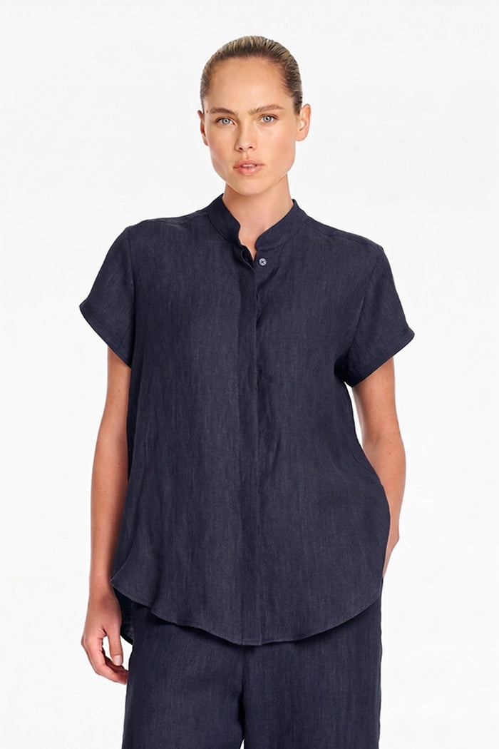 Mela Purdie Stand Shirt in Shot Navy F418 8629 - Pre-Order September Delivery