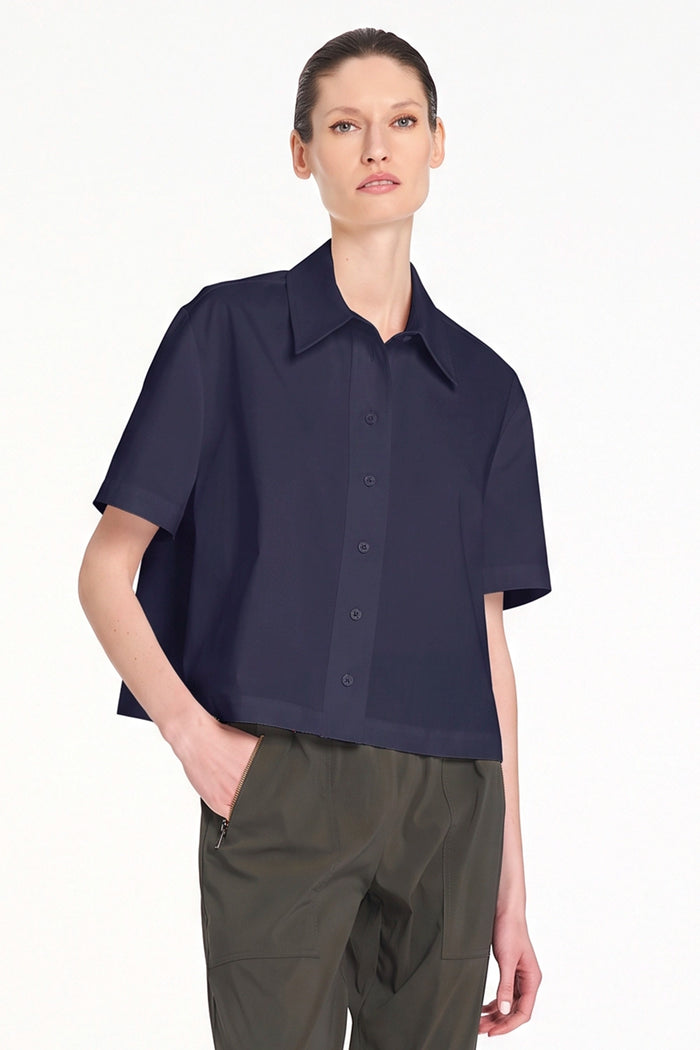 Mela Purdie Crop Shirt in Navy F419 4244 - Pre-Order November Delivery