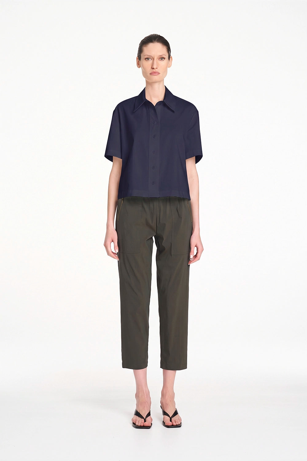 Mela Purdie Crop Shirt in Navy F419 4244 - Pre-Order November Delivery