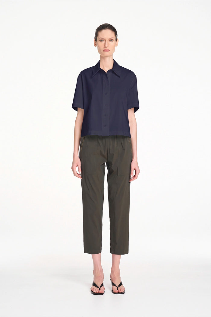 Mela Purdie Crop Shirt in Navy F419 4244 - Pre-Order November Delivery