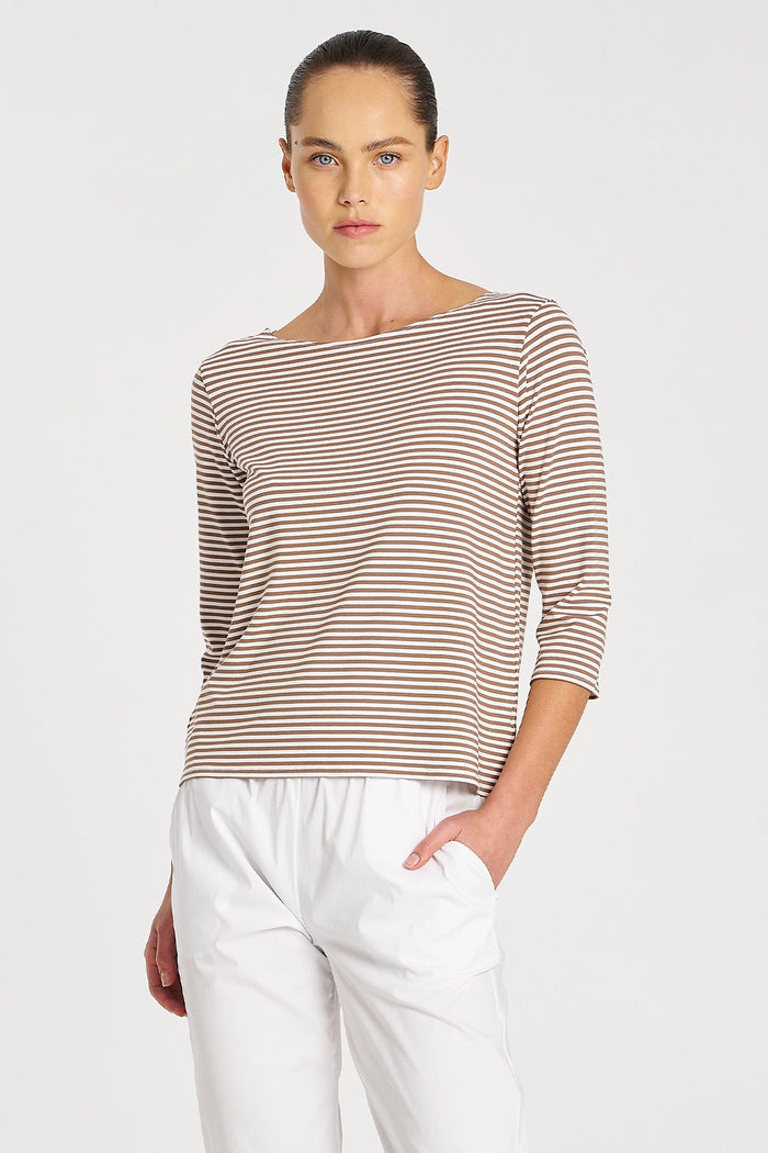 Mela Purdie Relaxed Boat Neck in Saddle/White F538 2630