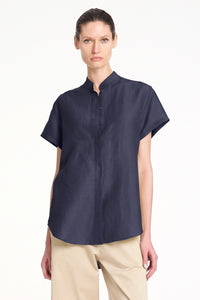 Mela Purdie Soft Stand Shirt in Navy F628 8629 - Pre-Order November Delivery