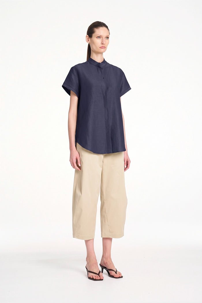 Mela Purdie Soft Stand Shirt in Navy F628 8629 - Pre-Order November Delivery