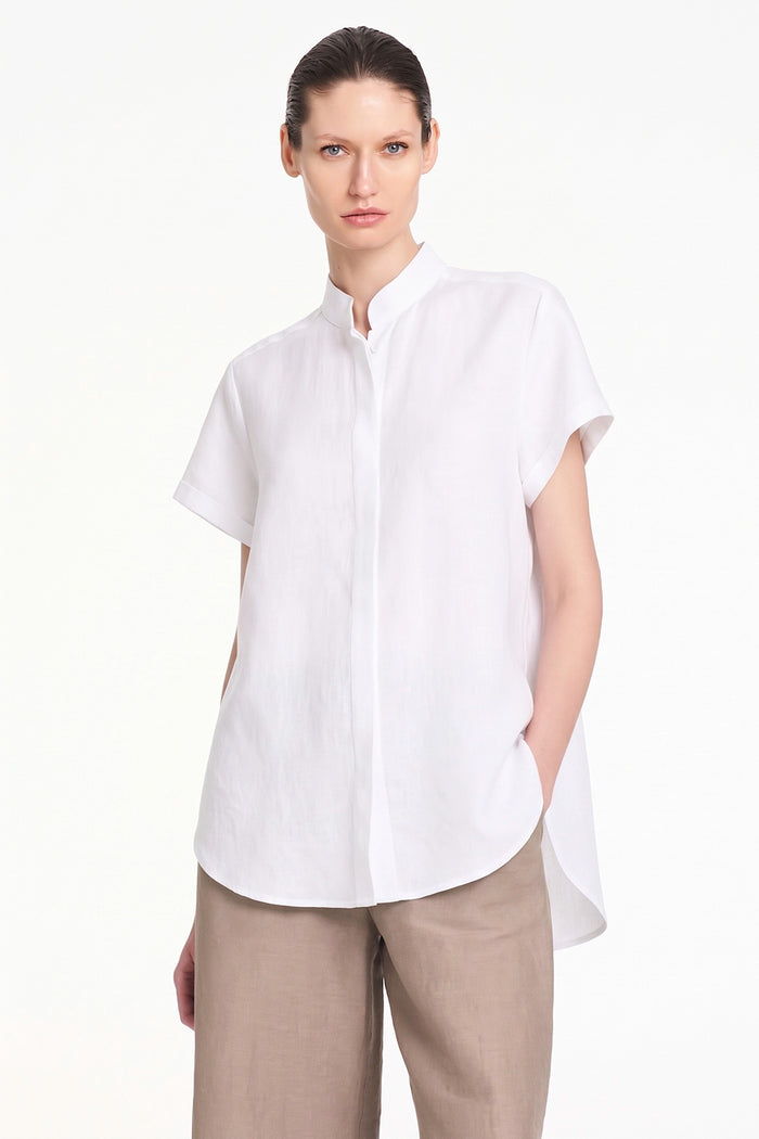 Mela Purdie Soft Stand Shirt in White F628 8629 - Pre-Order October Delivery
