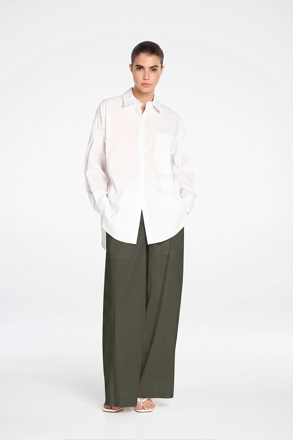 Mela Purdie Wide Cross Pant in Bark F65 1944 - Pre-Order September Delivery