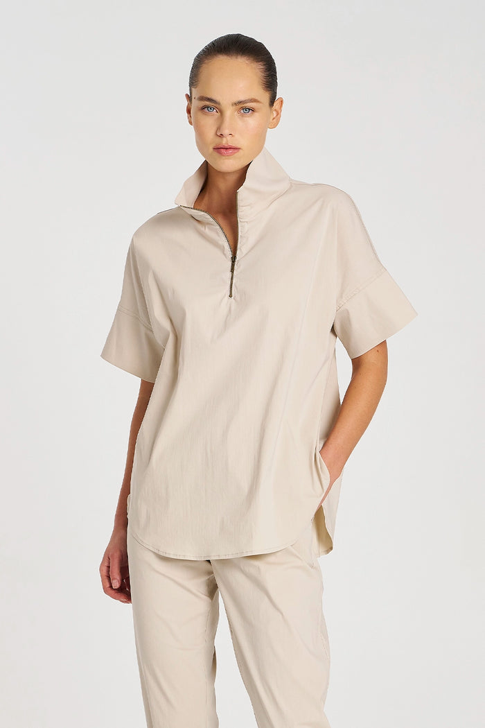 Mela Purdie Half Zip Shirt in Biscotti F65 8572 - Pre-Order September Delivery