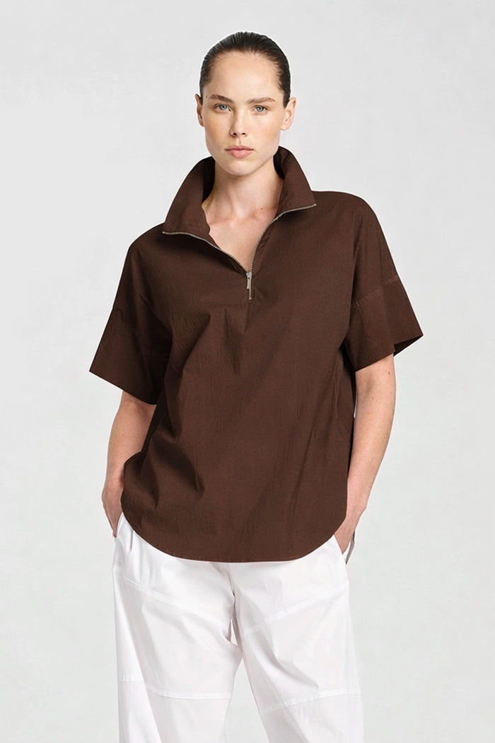 Mela Purdie Half Zip Shirt in Fudge F65 8572 - Pre-Order February Delivery