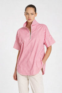 Mela Purdie Half Zip Shirt in Hot Pink Stripe F731 8572