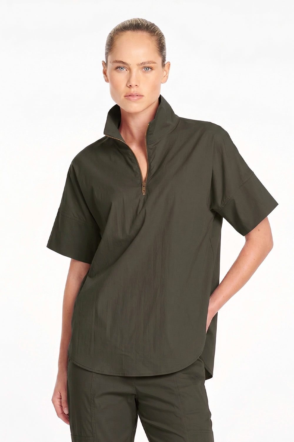 Mela Purdie Half Zip Shirt in Bark F65 8572 - Pre-Order September Delivery