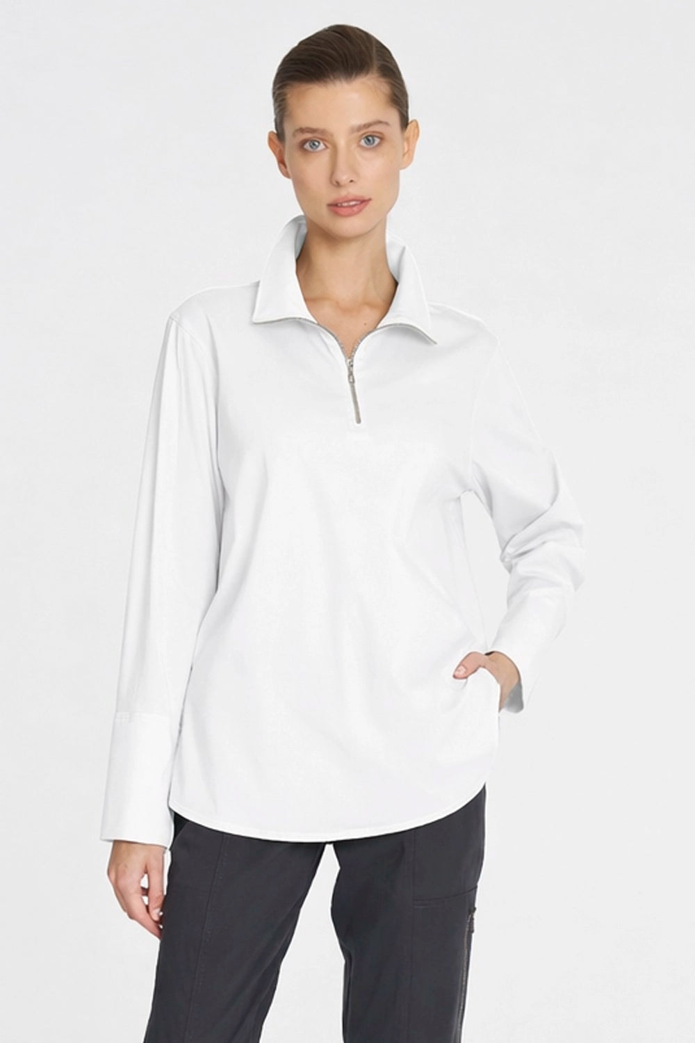 Mela Purdie Half Zip Blouse In White F65 8632 - Pre-Order March Delivery