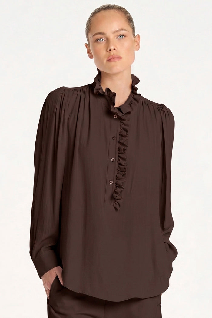 Mela Purdie Rufflet Blouse in Fudge F67 80027 - Pre-Order July Delivery