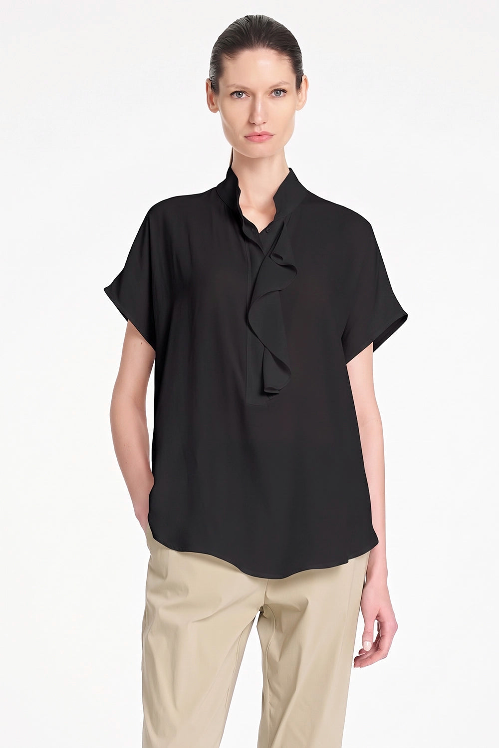 Mela Purdie Side Flounce Shell in Black F67 80110 - Pre-Order October Delivery