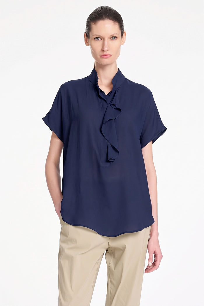 Mela Purdie Side Flounce Shell in Navy F67 80110 - Pre-Order October Delivery