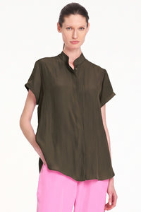 Mela Purdie Soft Stand Shirt in Bark F67 8629 - Pre-Order November Delivery