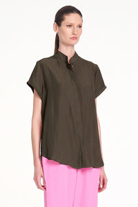 Mela Purdie Soft Stand Shirt in Bark F67 8629 - Pre-Order November Delivery