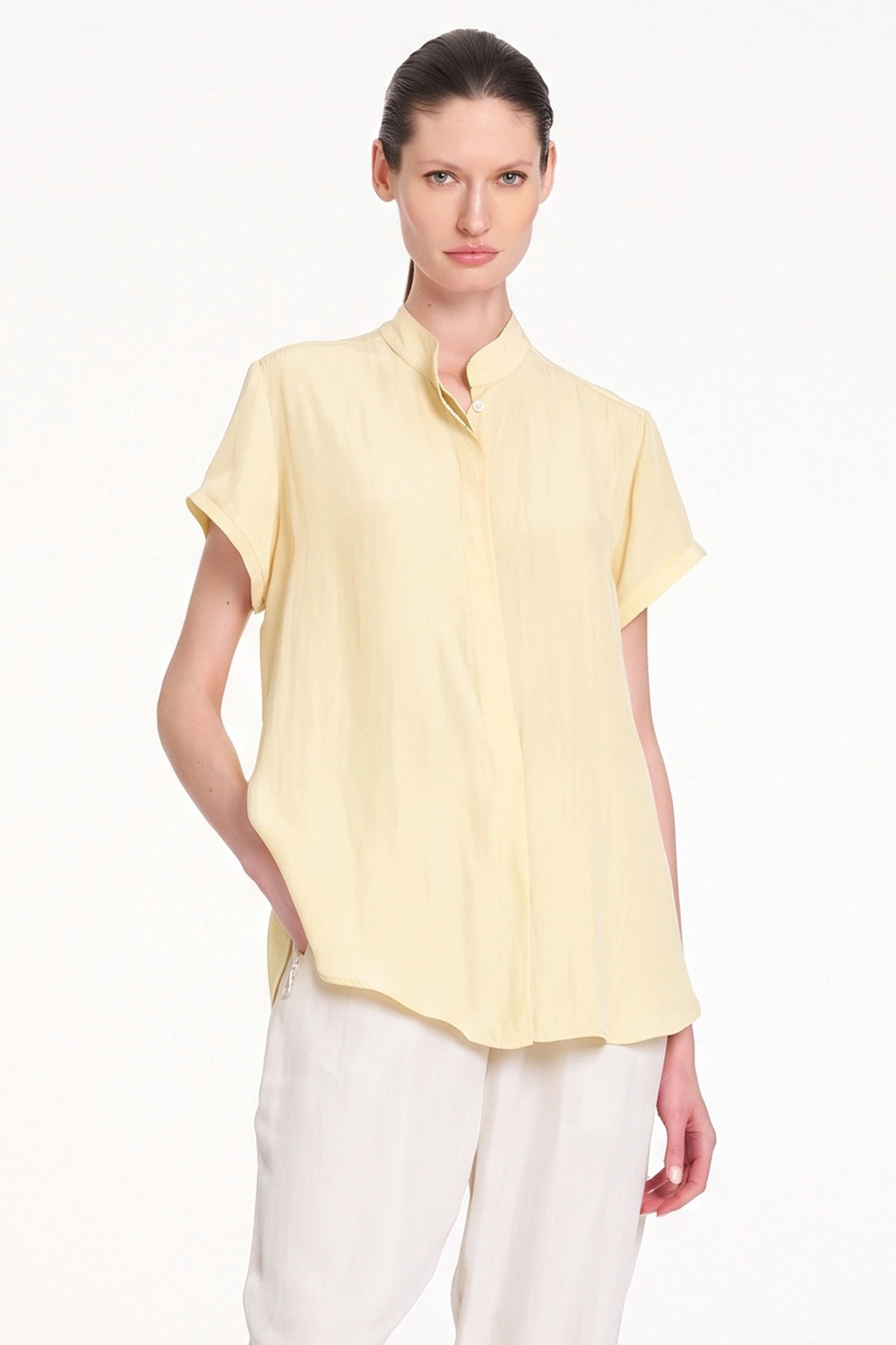 Mela Purdie Soft Stand Shirt in Lemon F67 8629 - Pre-Order November Delivery
