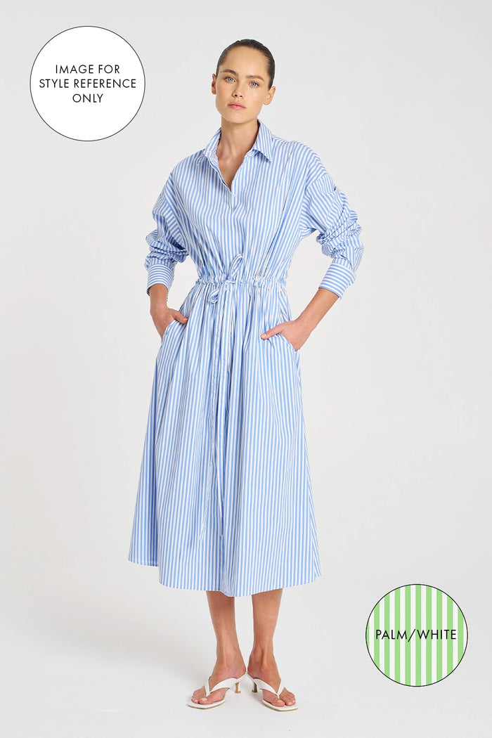 Mela Purdie Draw Waist Dress in Palm/White F731 3020 - Pre-Order September Delivery