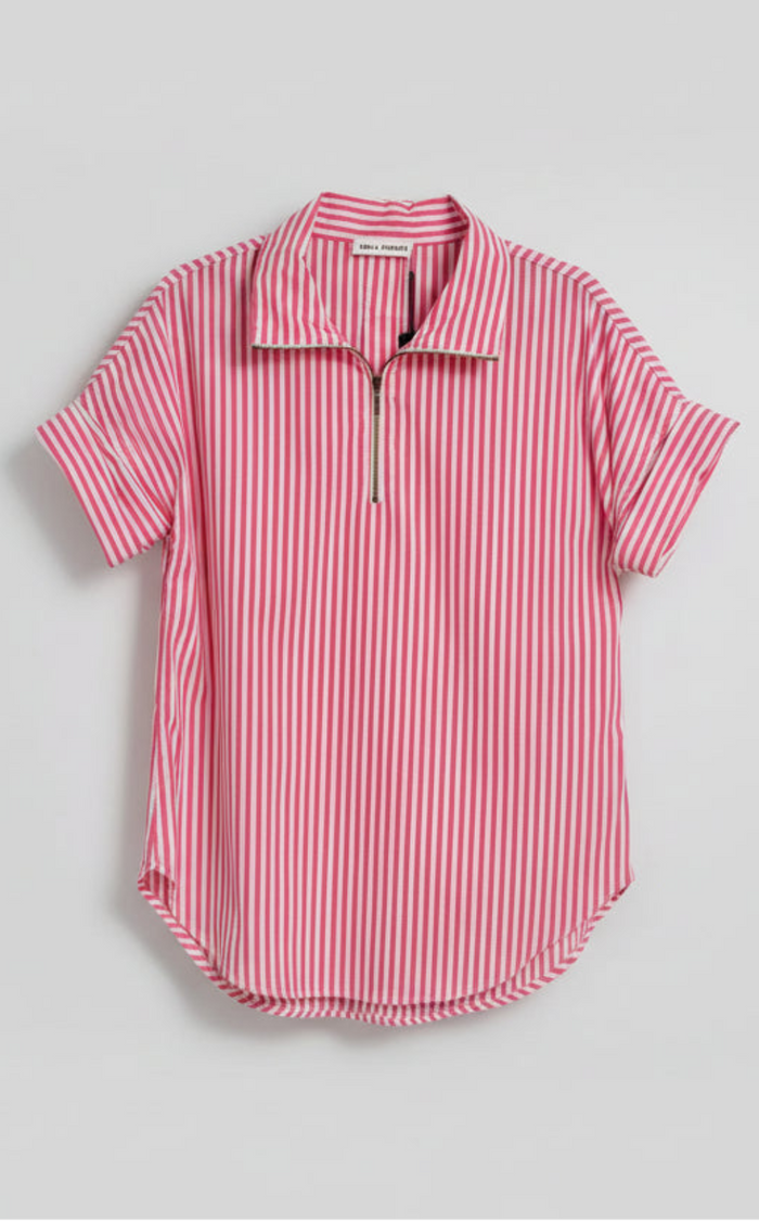 Mela Purdie Half Zip Shirt in Hot Pink Stripe F731 8572