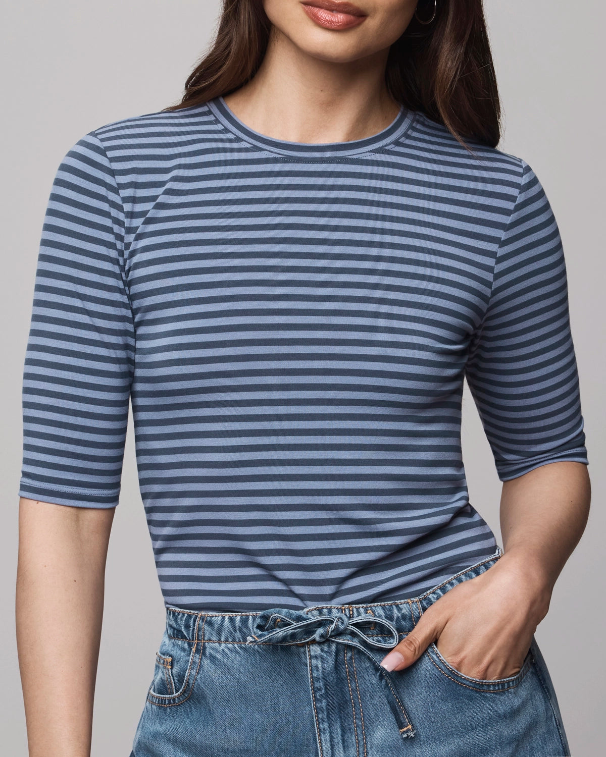 Splendid Bamboo Stripe Quarter Sleeve Tee | Bacio Collection