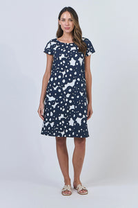Naturals by O & J Cotton Dress in Ink Barnacles GA237