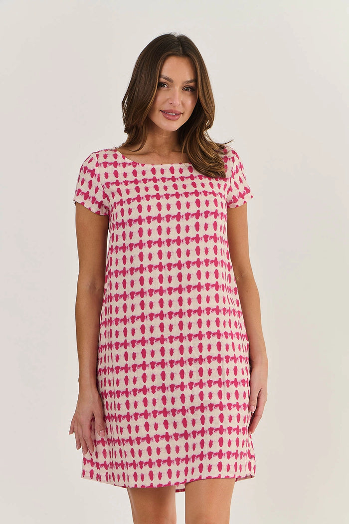 Naturals by O & J Linen Dress GA237 in Primula Blot