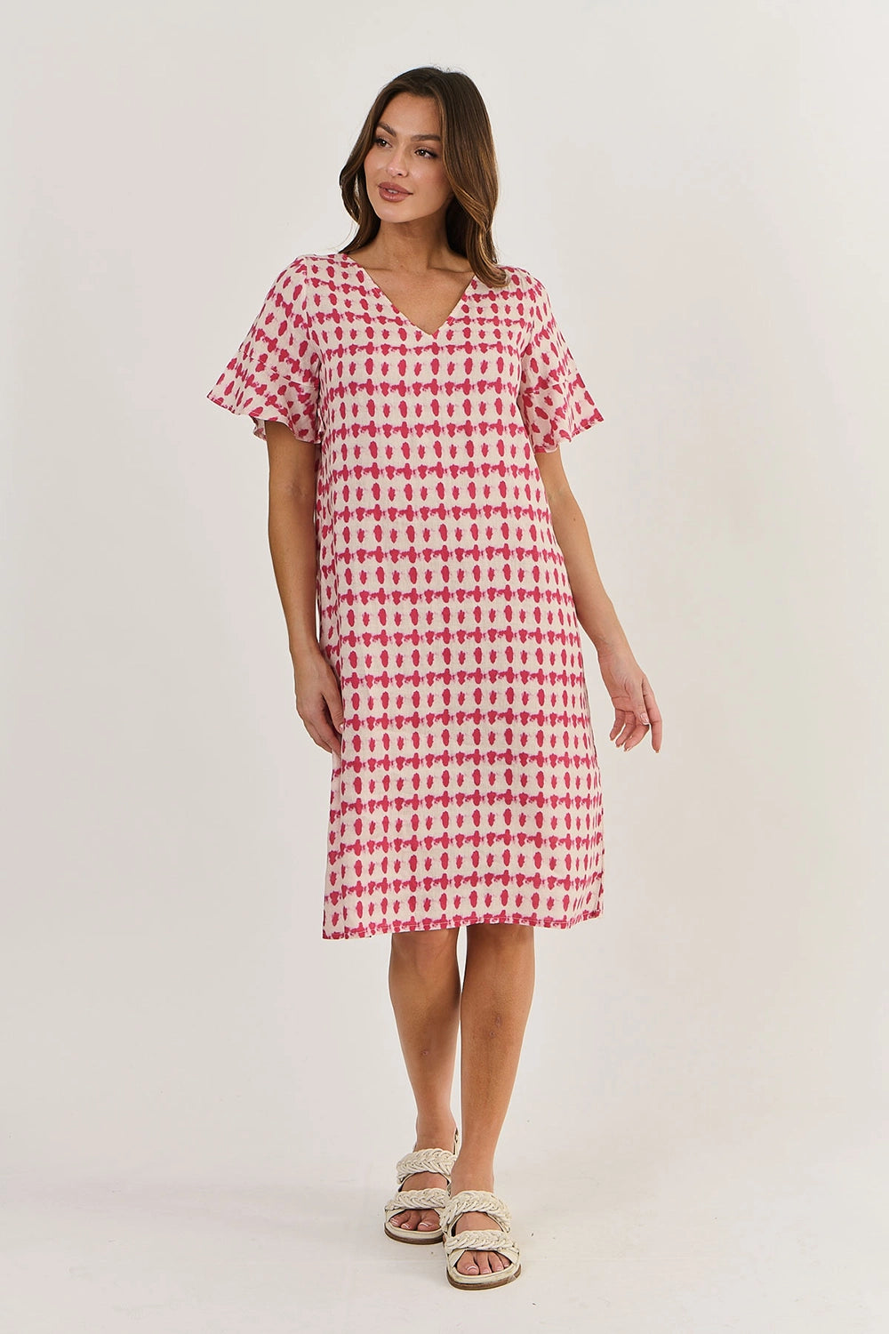 Naturals by O & J Linen Dress GA255 in Primula Blot