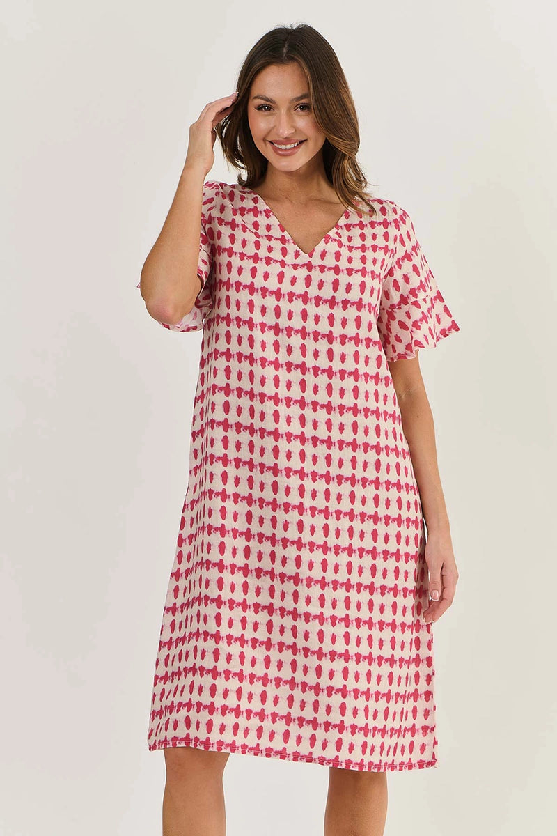 Naturals by O & J Linen Dress GA255 in Primula Blot