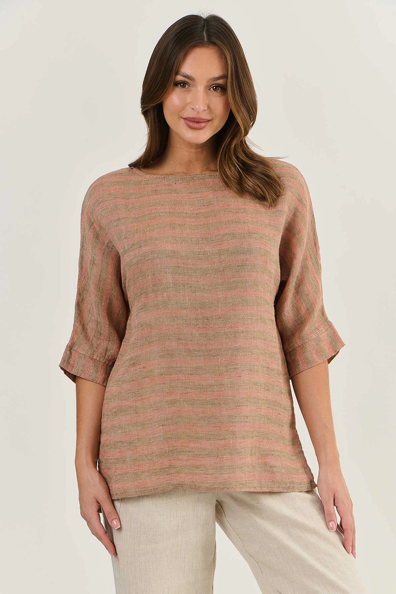 Naturals by O&J Round Neck Tunic Top in Brick GA285