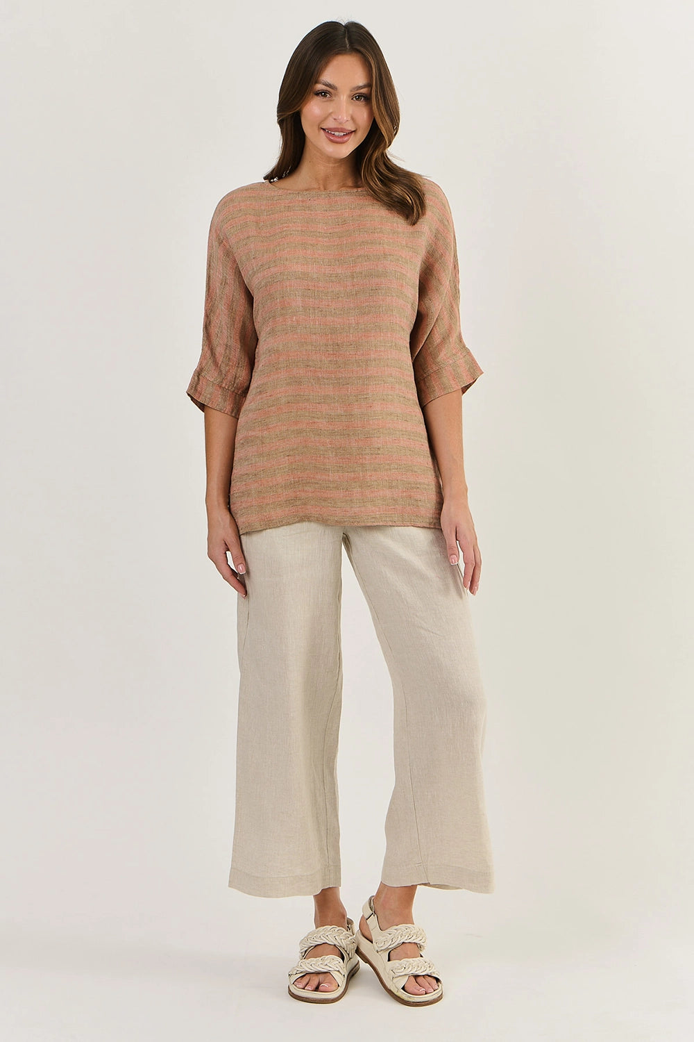 Naturals by O & J Linen Pants in Sand GA398